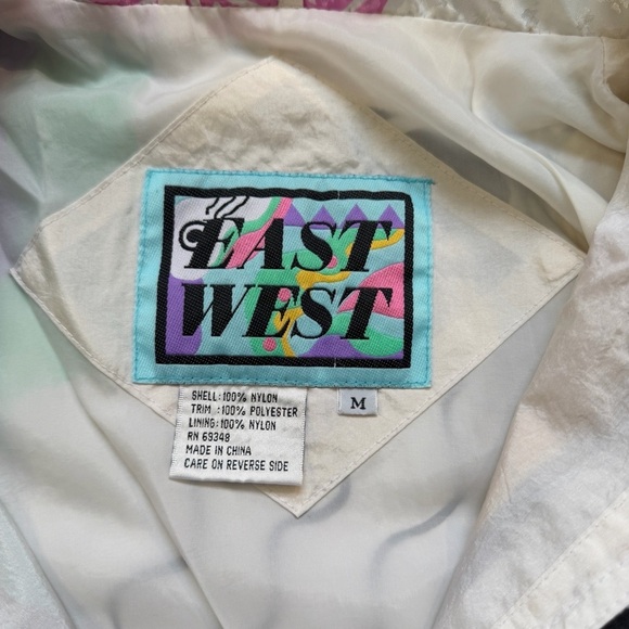 Vintage 90s East West Abstract Pop Art Light Blue Multi Color Windbreaker Jacket - Picture 6 of 9